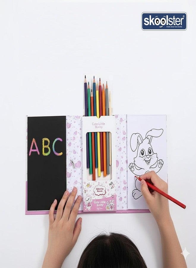 Skoolster Premium Coloring Book 3 Fold Set | Rainbow Scratchpad & Coloring Book with Pencil Colors | Ideal for Young Kids & Gifting (Pink) - Image 3